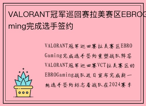 VALORANT冠军巡回赛拉美赛区EBROGaming完成选手签约