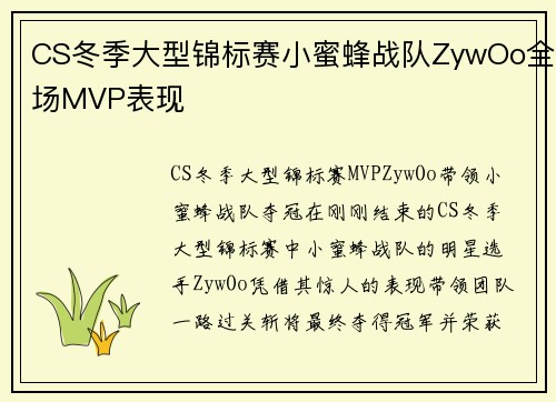 CS冬季大型锦标赛小蜜蜂战队ZywOo全场MVP表现